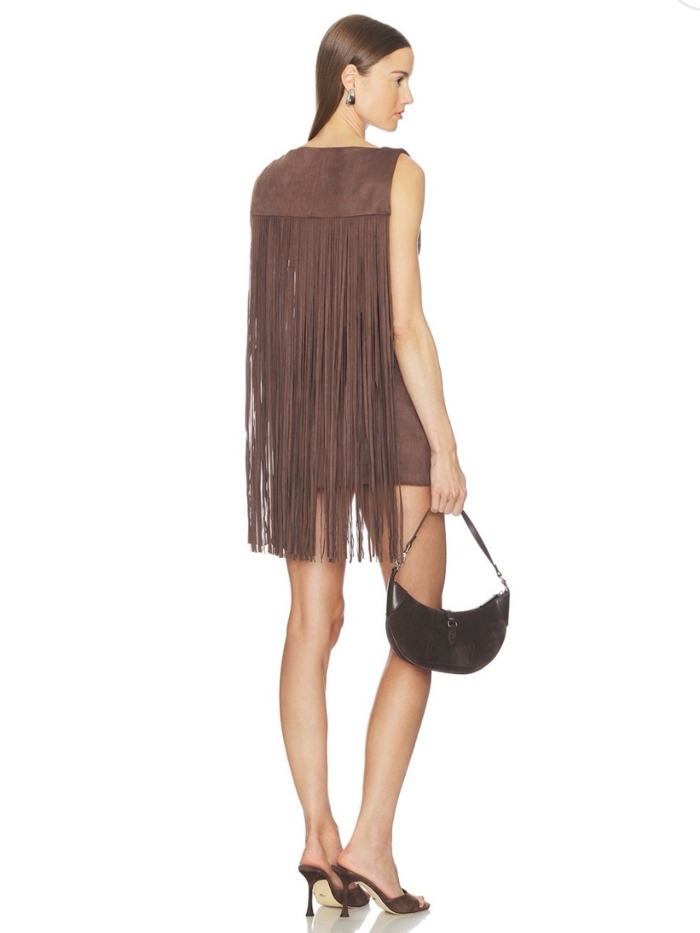 Camila Coelho Brown Suede Fringe Mini Dress - Picture 1 of 4